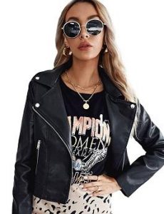 Black Women Faux Leather Jacket