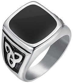 YC Black Silver Band Ring For Men