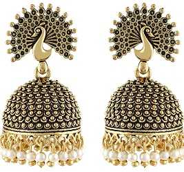 Meenaz Gold Oxidised Peacock Earrings